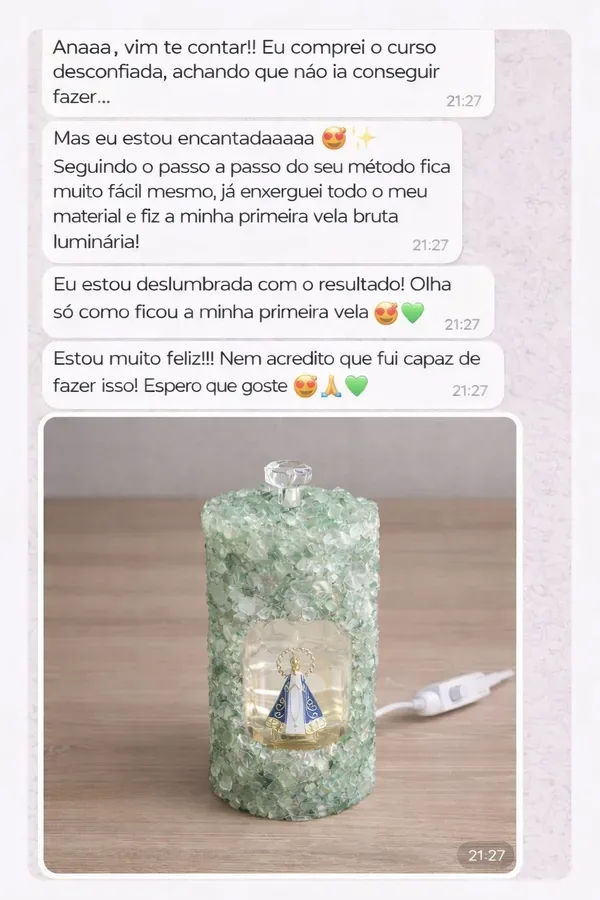 Aluna conta que comprou desconfiada e fez a primeira vela gruta luminária