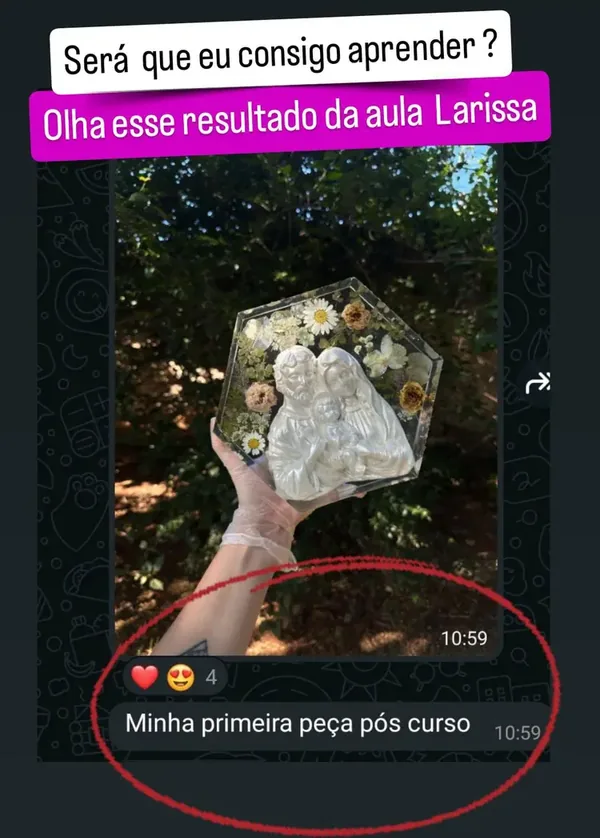 Aluna mostra a primeira peça depois do curso